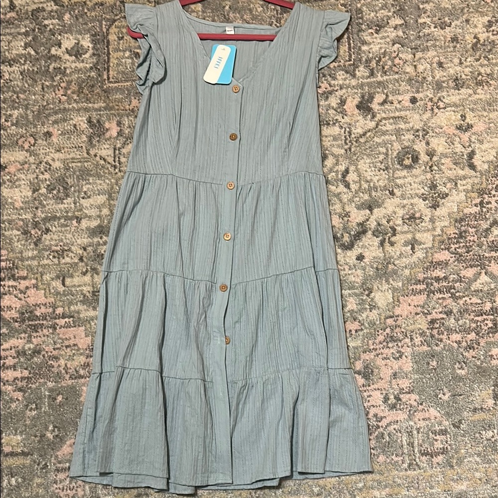 Elegant Blue Button-Down Dress